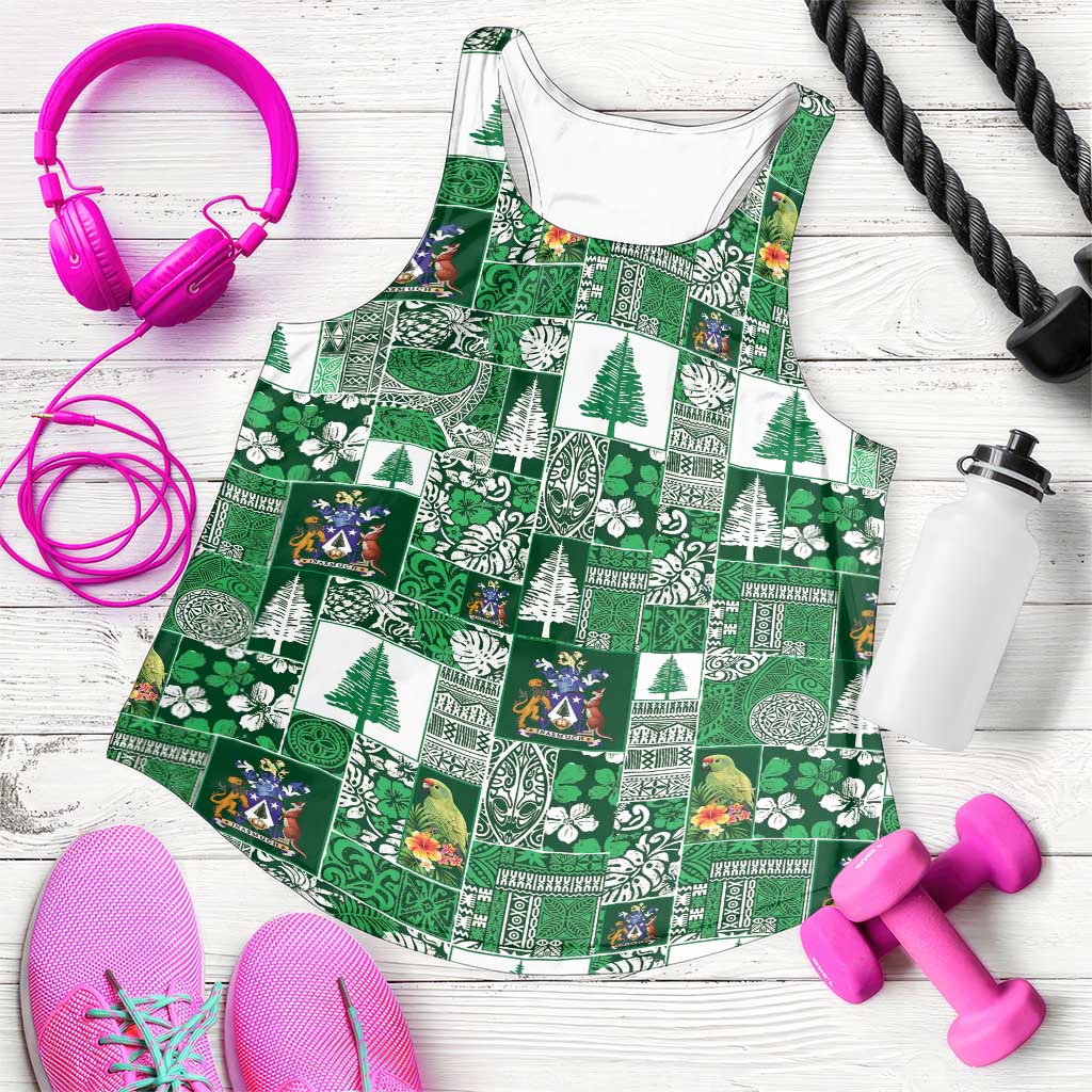 Norfolk Island Meri Krismas Women Racerback Tank Pacific Patchwork Xmas Vibes - Polynesian Pride