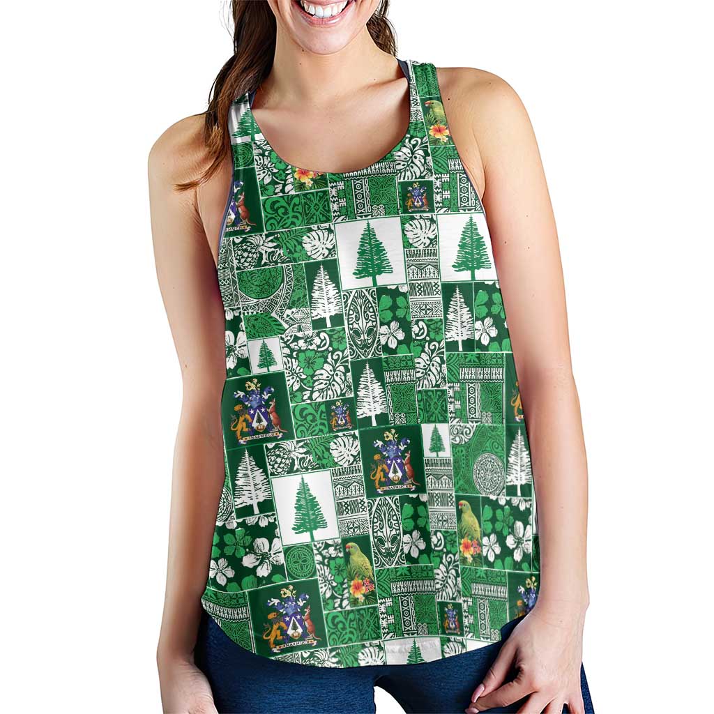 Norfolk Island Meri Krismas Women Racerback Tank Pacific Patchwork Xmas Vibes - Polynesian Pride