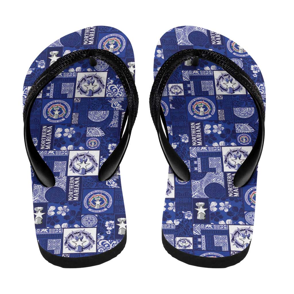 Northern Mariana Islands Magof Nochebuena Flip Flops Pacific Patchwork Xmas Vibes - Polynesian Pride