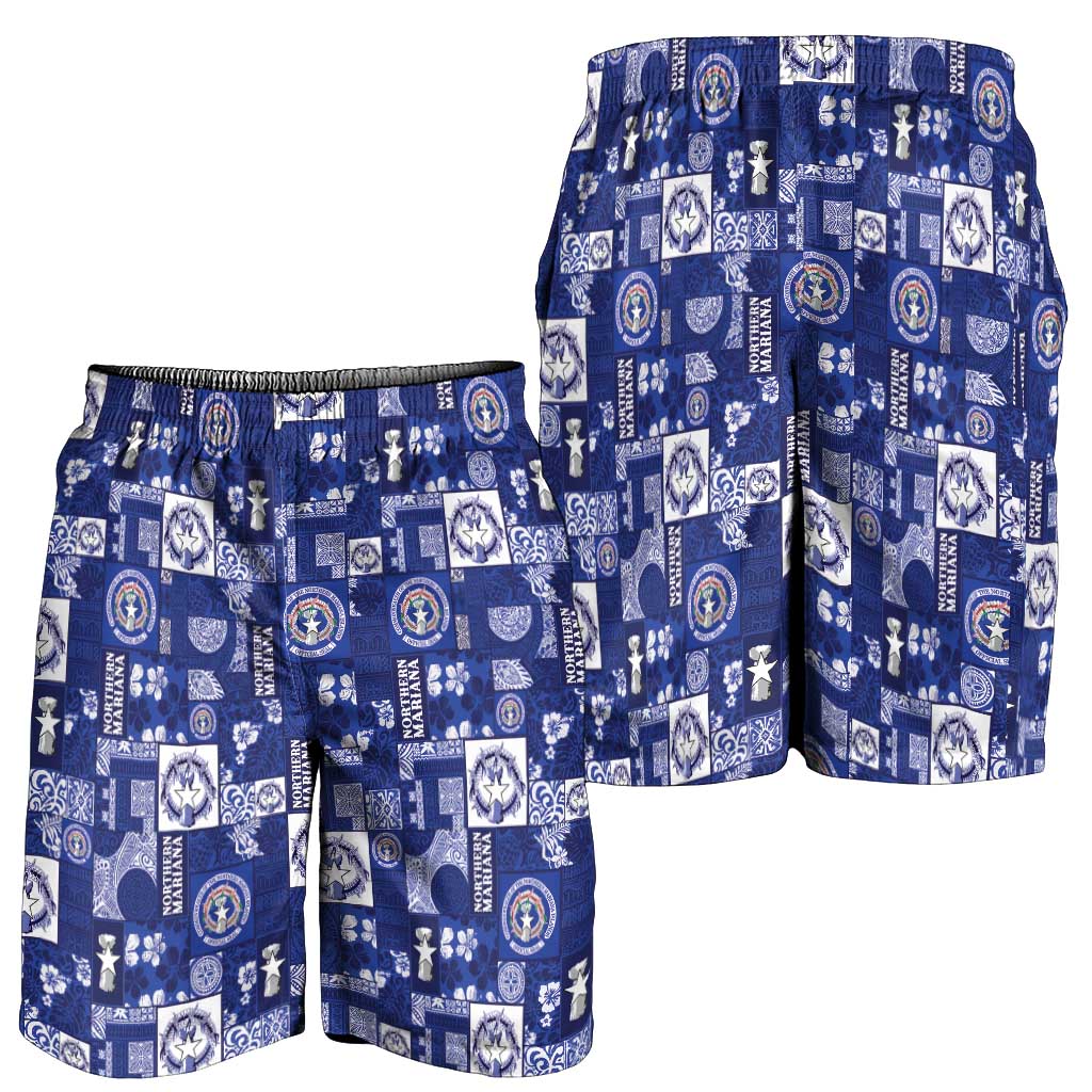 Northern Mariana Islands Magof Nochebuena Shorts for Men Pacific Patchwork Xmas Vibes - Polynesian Pride