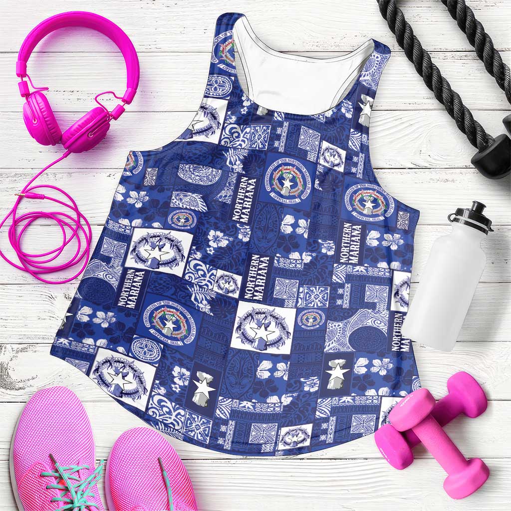 Northern Mariana Islands Magof Nochebuena Women Racerback Tank Pacific Patchwork Xmas Vibes - Polynesian Pride