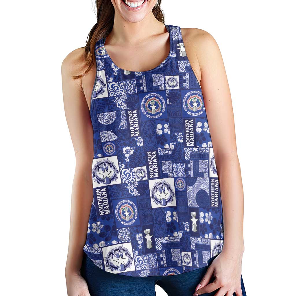 Northern Mariana Islands Magof Nochebuena Women Racerback Tank Pacific Patchwork Xmas Vibes - Polynesian Pride