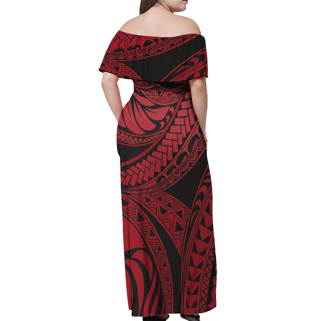 Polynesian Pride Dress - Tribal Polynesian Red Ali Style Off Shoulder Long Dress - Polynesian Pride