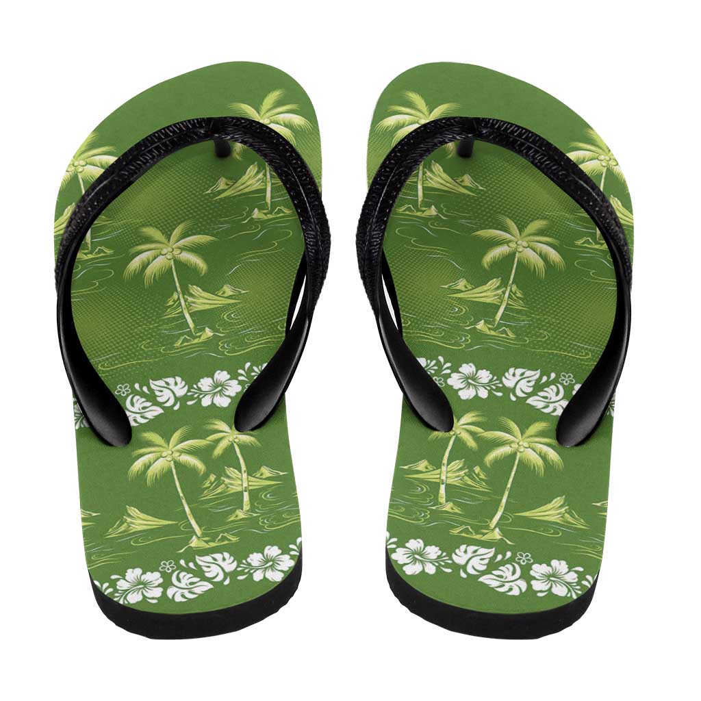 Olive Green Hawaii Palm Tree Hibiscus Flip Flops Fantasy Summer Vibe LT01 - Polynesian Pride