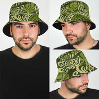 Olive Green Monstera Bucket Hat Polynesian Tribal Pattern - Polynesian Pride
