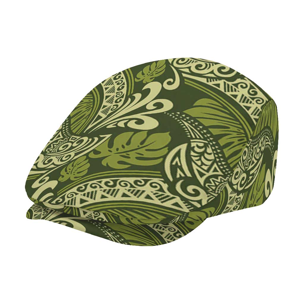 Olive Green Monstera Jeff Hat Polynesian Tribal Pattern - Polynesian Pride