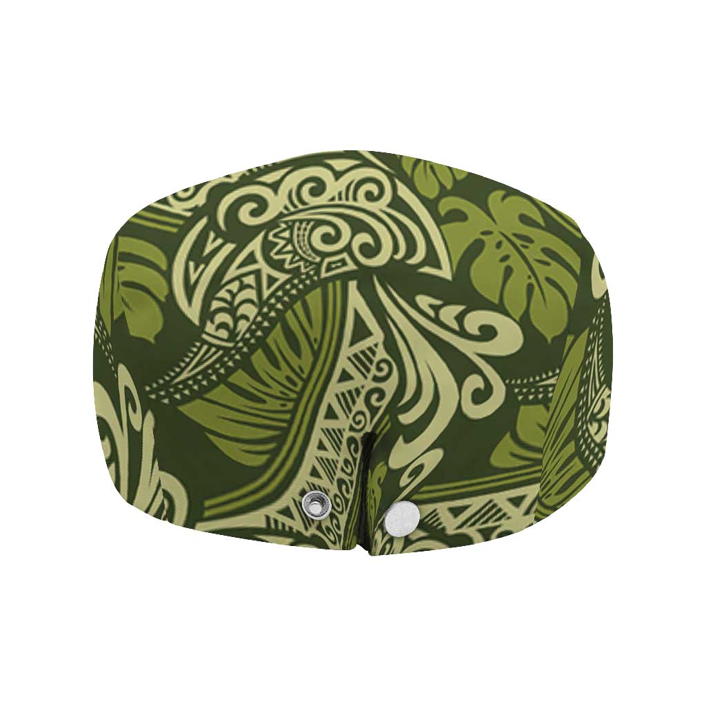 Olive Green Monstera Jeff Hat Polynesian Tribal Pattern - Polynesian Pride
