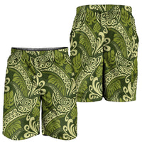 Olive Green Monstera Shorts for Men Polynesian Tribal Pattern - Polynesian Pride