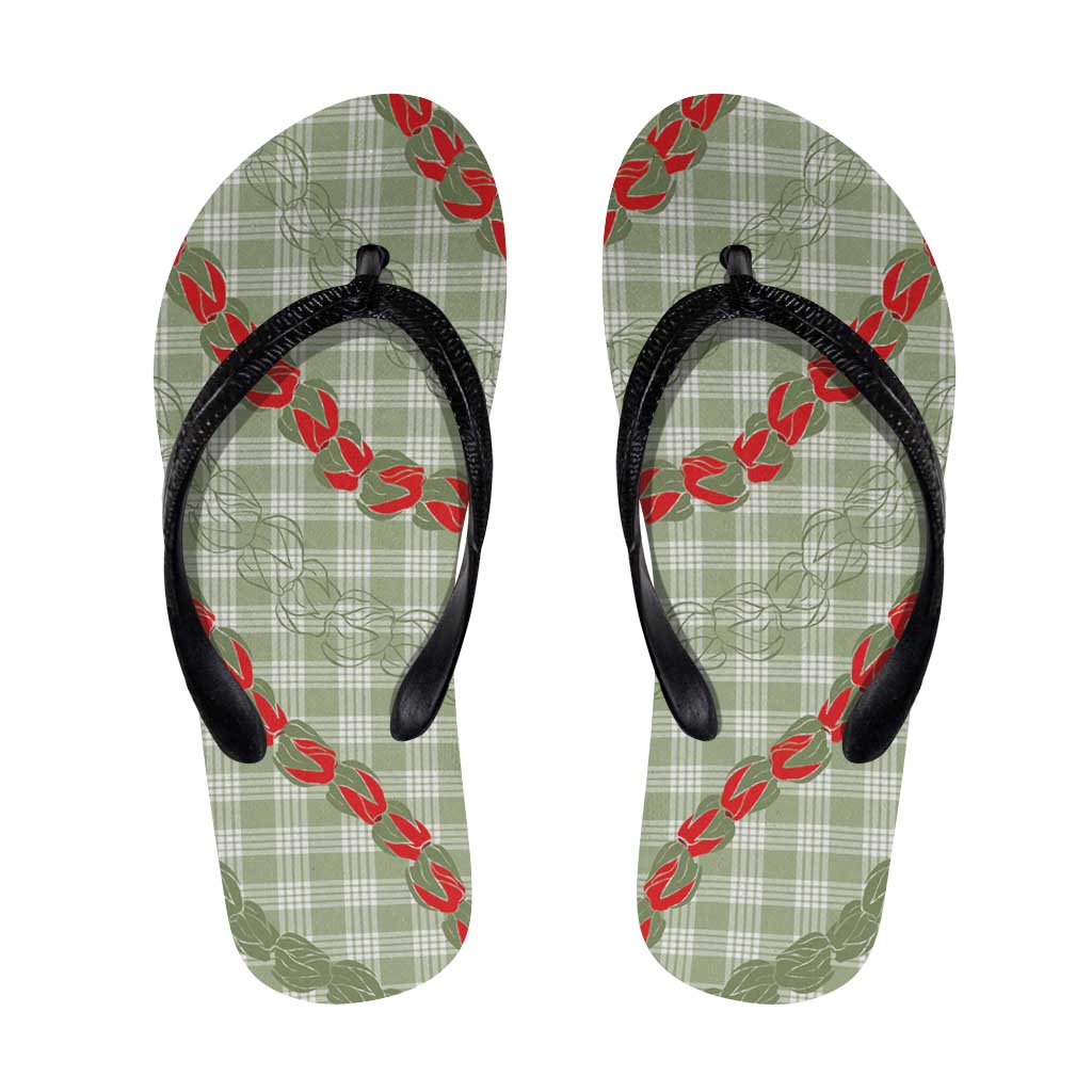 Omaomao Aloha Hawaii Flip Flops Rosebud Lei With Palaka Motif LT14 Green - Polynesian Pride
