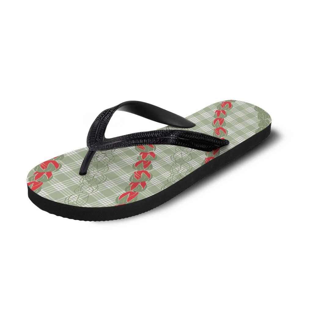 Omaomao Aloha Hawaii Flip Flops Rosebud Lei With Palaka Motif LT14 - Polynesian Pride