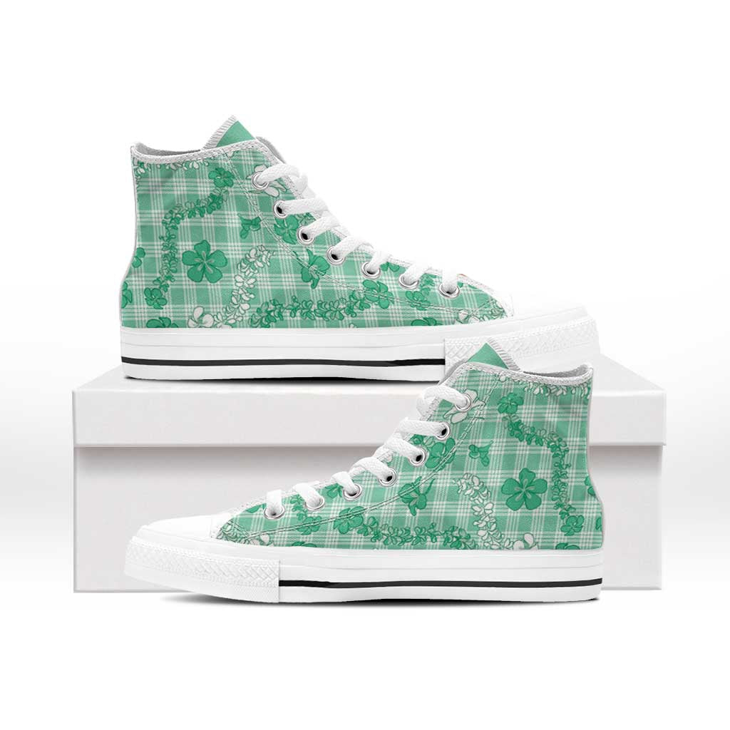 Omaomao Aloha Hawaii High Top Shoes Plumeria Lei With Palaka Motif - Polynesian Pride