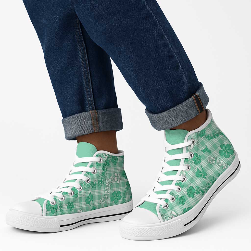 Omaomao Aloha Hawaii High Top Shoes Plumeria Lei With Palaka Motif - Polynesian Pride