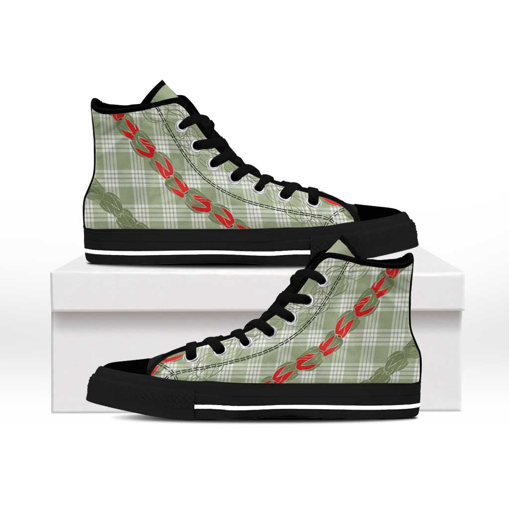 Omaomao Aloha Hawaii High Top Shoes Rosebud Lei With Palaka Motif LT14 - Polynesian Pride