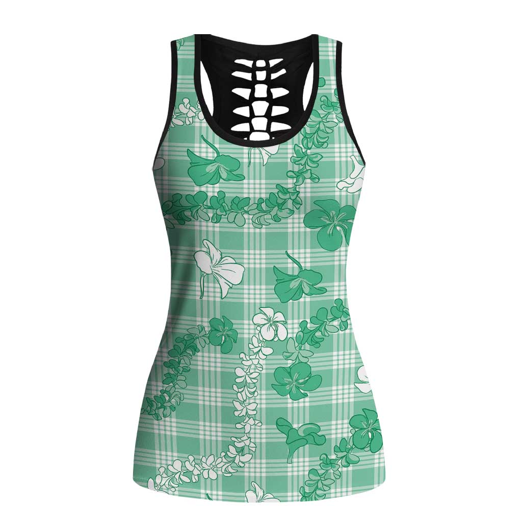 Omaomao Aloha Hawaii Hollow Tank Top Plumeria Lei With Palaka Motif - Polynesian Pride
