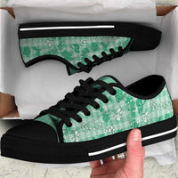 Omaomao Aloha Hawaii Low Top Shoes Plumeria Lei With Palaka Motif LT14 Green - Polynesian Pride