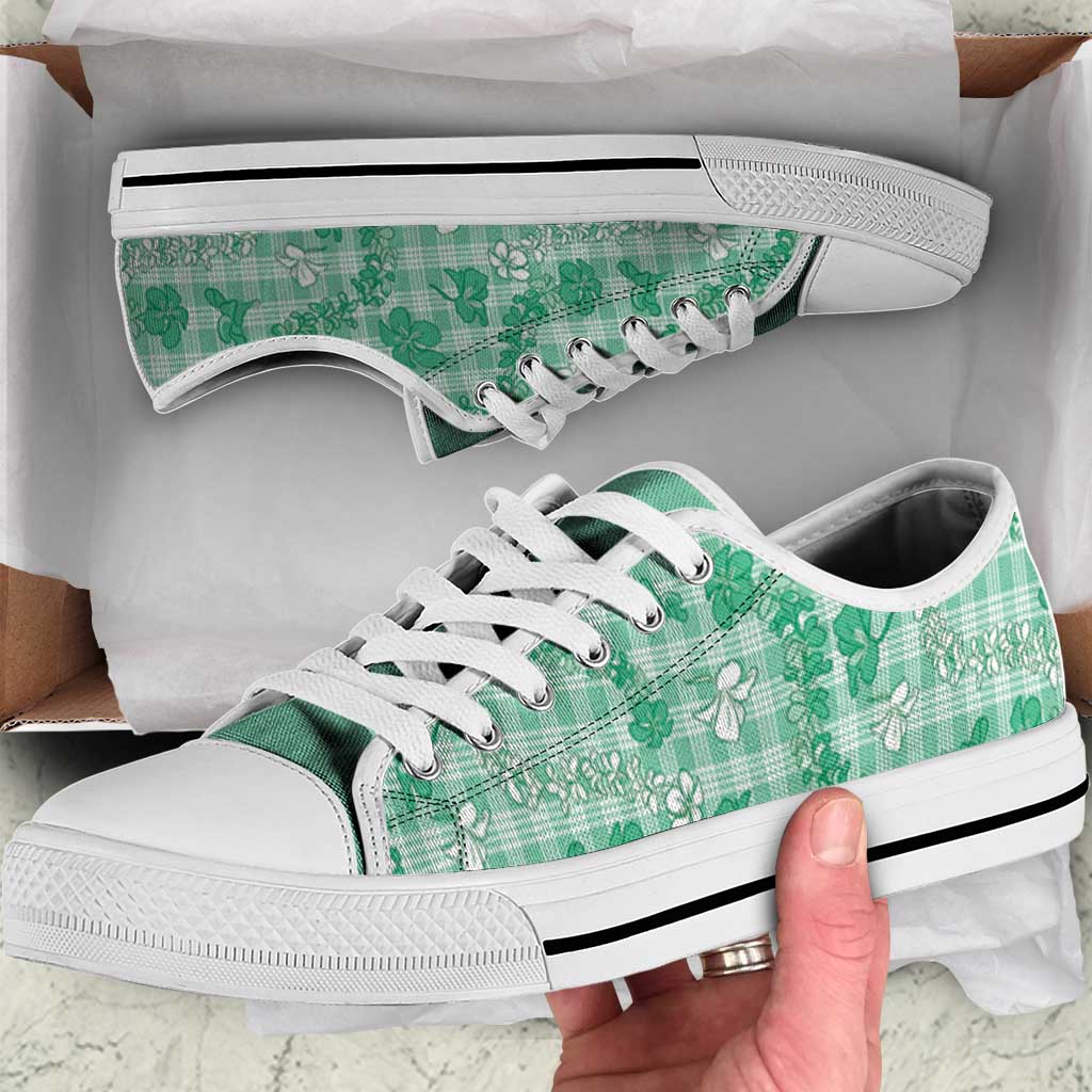 Omaomao Aloha Hawaii Low Top Shoes Plumeria Lei With Palaka Motif LT14 Green - Polynesian Pride