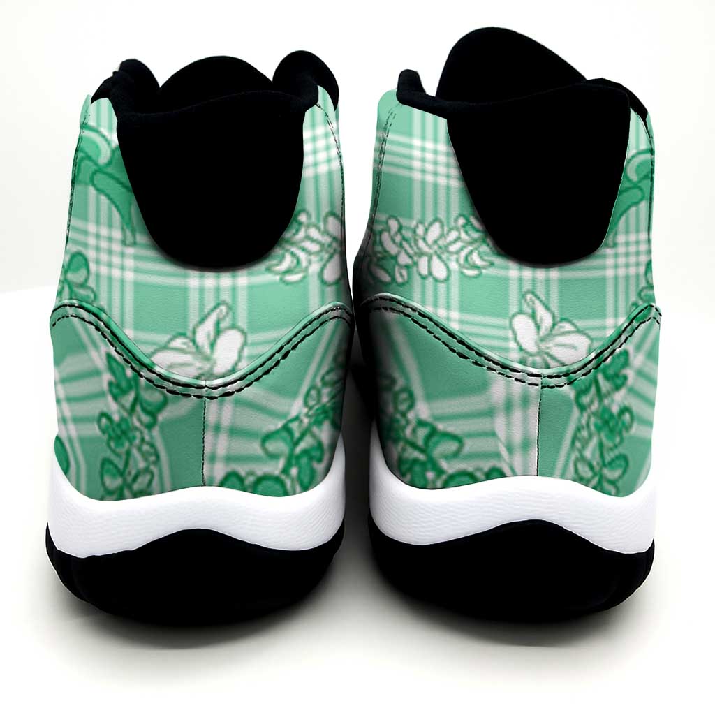 Omaomao Aloha Hawaii Sneakers J11 Plumeria Lei With Palaka Motif - Polynesian Pride