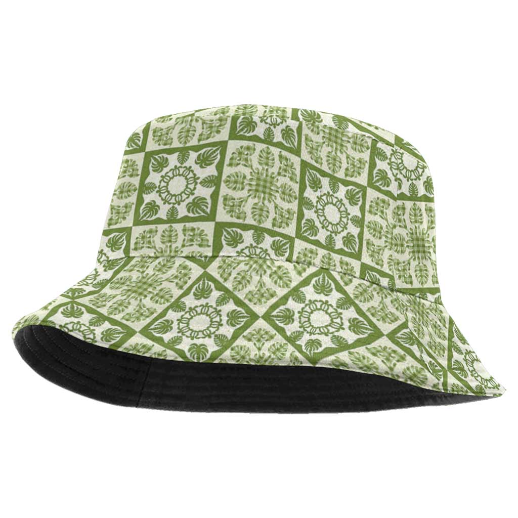 Omaomao Palaka Quilt Hawaii Bucket Hat Hawaiian Tropical Monstera Sea Turtle