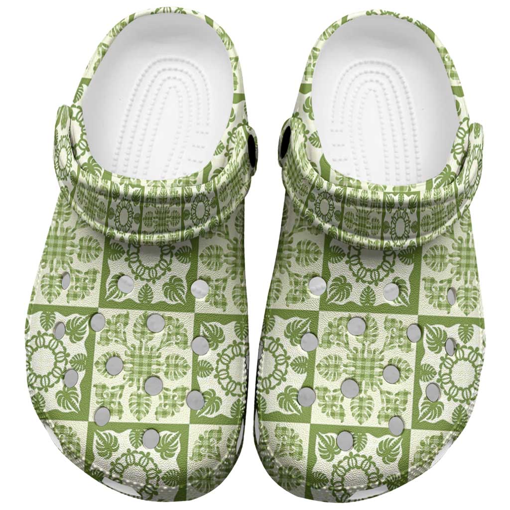Omaomao Palaka Quilt Hawaii Clogs Shoes Hawaiian Tropical Monstera Sea Turtle LT14 Green - Polynesian Pride