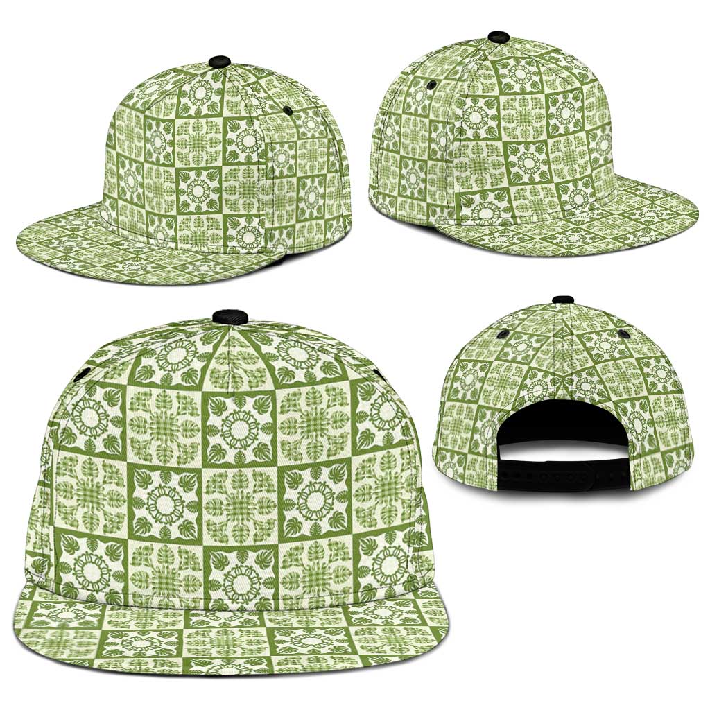 Omaomao Palaka Quilt Hawaii Snapback Cap Hawaiian Tropical Monstera Sea Turtle