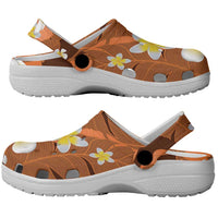 Orange Banana Leaf Hawaii Clogs Shoes Lau Maia Plumeria Tropical Summer Vibes
