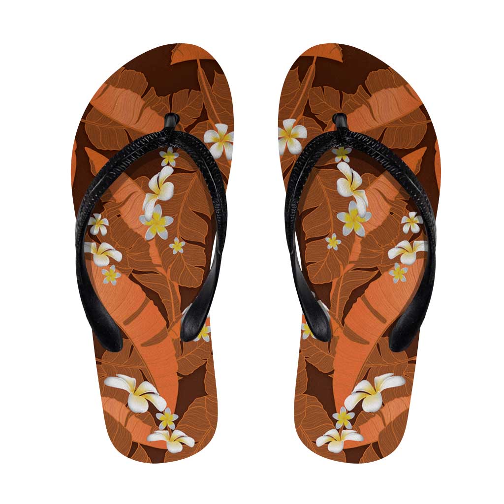 Orange Banana Leaf Hawaii Flip Flops Lau Maia Plumeria Tropical Summer Vibes LT14 Orange - Polynesian Pride