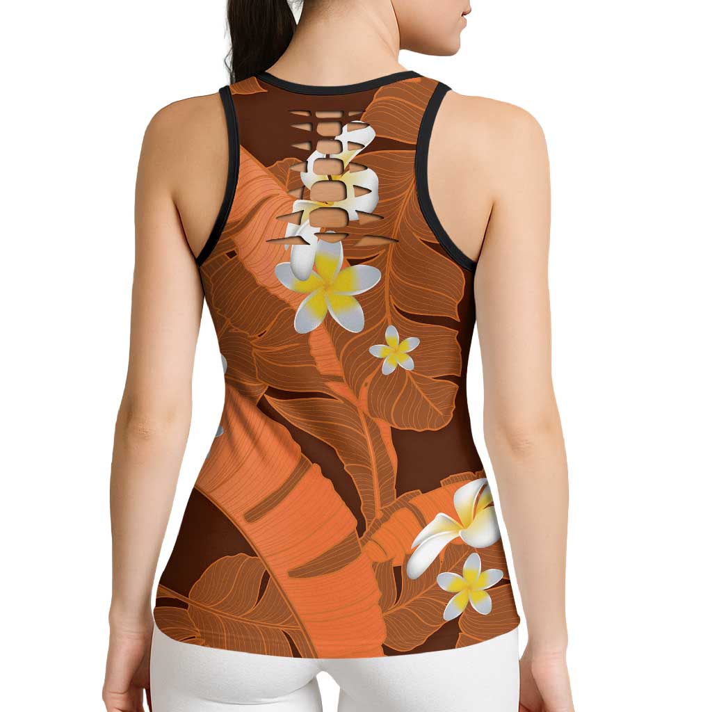 Orange Banana Leaf Hawaii Hollow Tank Top Lau Maia Plumeria Tropical Summer Vibes