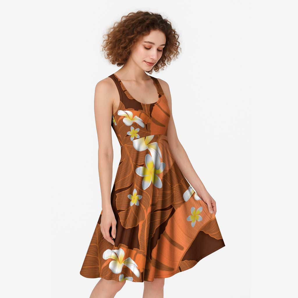 Orange Banana Leaf Hawaii Midi Dress Lau Maia Plumeria Tropical Summer Vibes