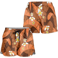 Orange Banana Leaf Hawaii Shorts for Women Lau Maia Plumeria Tropical Summer Vibes