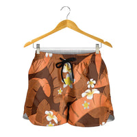 Orange Banana Leaf Hawaii Shorts for Women Lau Maia Plumeria Tropical Summer Vibes