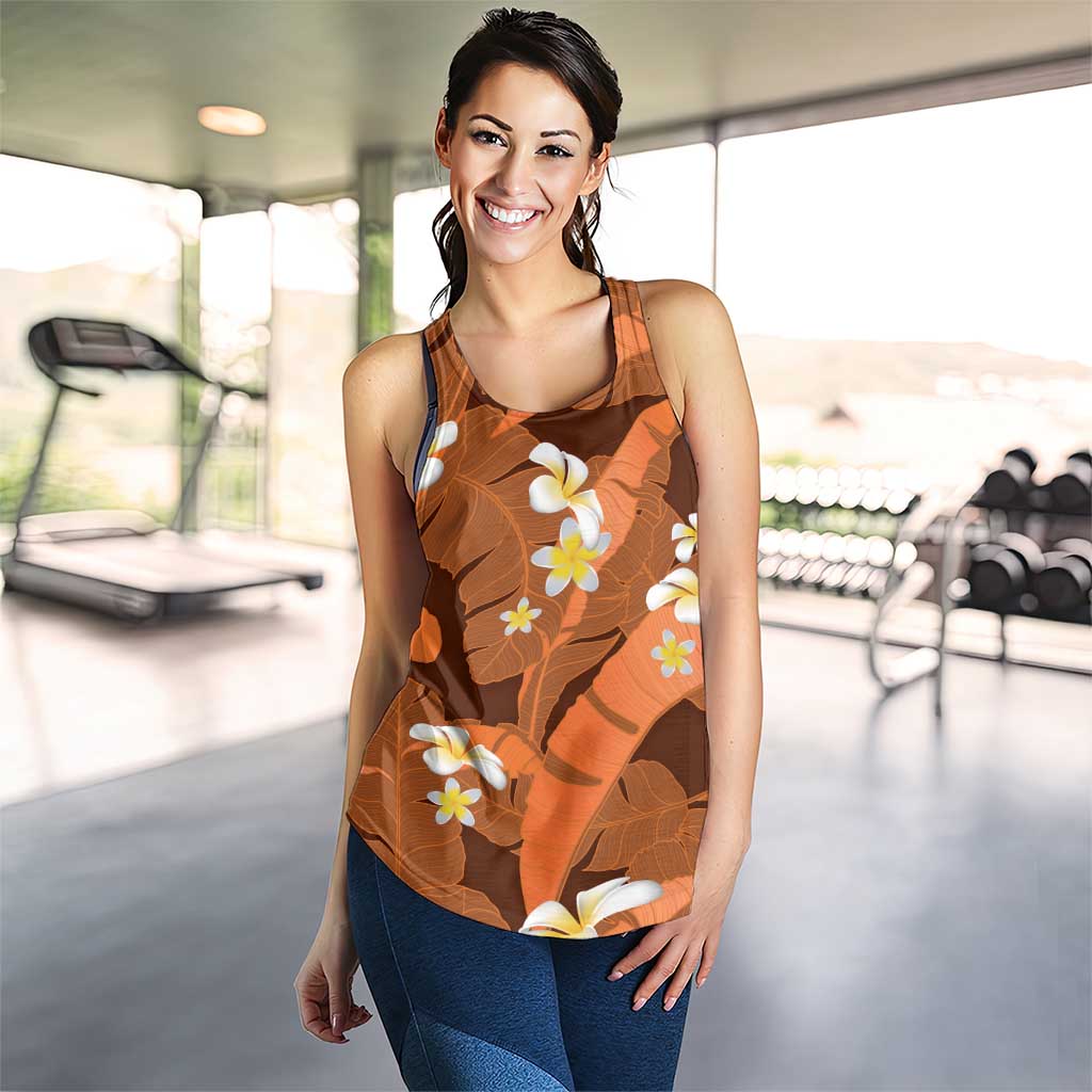 Orange Banana Leaf Hawaii Women Racerback Tank Lau Maia Plumeria Tropical Summer Vibes