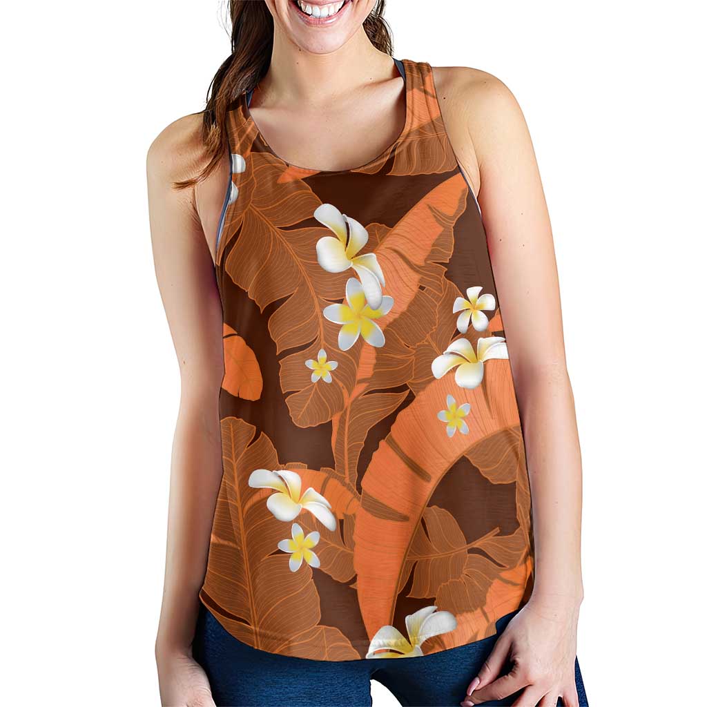 Orange Banana Leaf Hawaii Women Racerback Tank Lau Maia Plumeria Tropical Summer Vibes