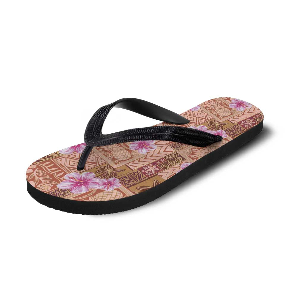 Orange Hawaii Hibiscus Tropical Flowers Motifs Flip Flops - Polynesian Pride