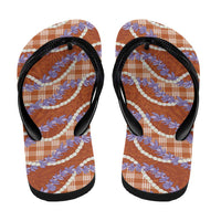 Orange Hawaii Palaka Honohono Pikake Flip Flops Hawaiian Orchid Lei Polynesian Pattern - Polynesian Pride