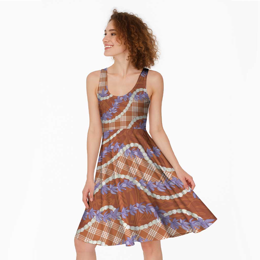 Orange Hawaii Palaka Honohono Pikake Midi Dress Hawaiian Orchid Lei Polynesian Pattern - Polynesian Pride