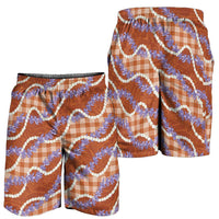 Orange Hawaii Palaka Honohono Pikake Shorts for Men Hawaiian Orchid Lei Polynesian Pattern - Polynesian Pride
