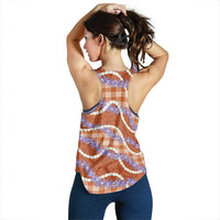 Orange Hawaii Palaka Honohono Pikake Women Racerback Tank Hawaiian Orchid Lei Polynesian Pattern - Polynesian Pride