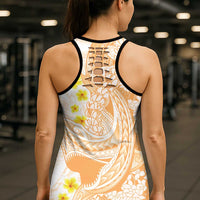 Orange Hawaii Shark Tattoo Hollow Tank Top Puakenikeni Lei Plumeria Polynesian Pattern