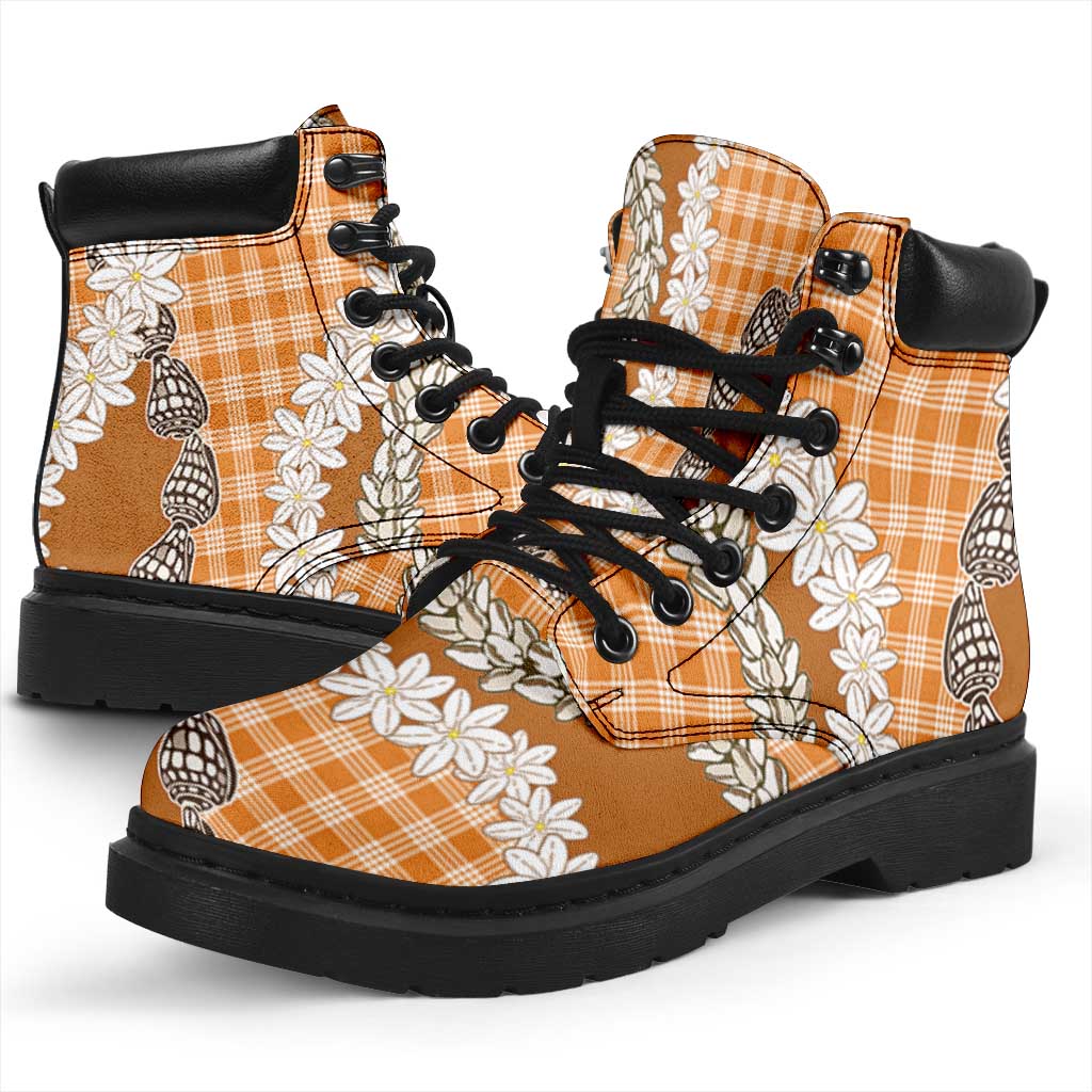 Orange Hawaii Tiare and Shell Lei All Season Boots Hawaiian Palaka Luxury Vibes - Polynesian Pride