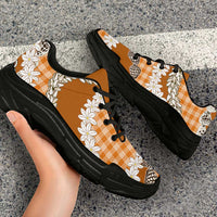 Orange Hawaii Tiare and Shell Lei Chunky Sneakers Hawaiian Palaka Luxury Vibes - Polynesian Pride
