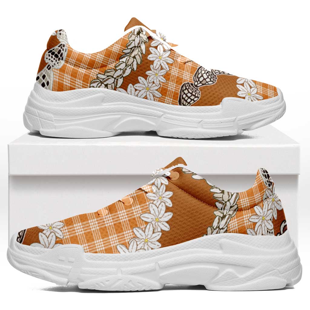 Orange Hawaii Tiare and Shell Lei Chunky Sneakers Hawaiian Palaka Luxury Vibes - Polynesian Pride