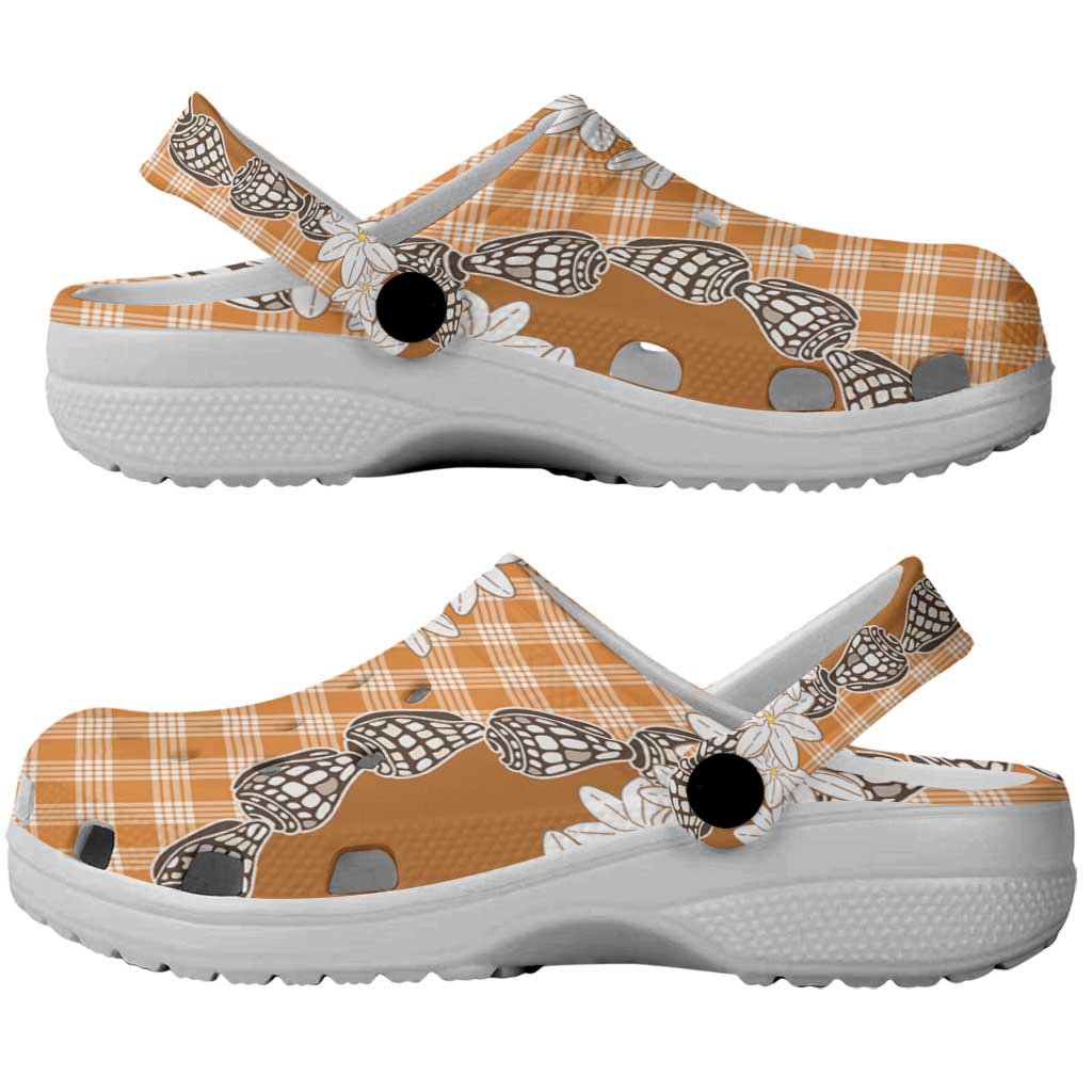 Orange Hawaii Tiare and Shell Lei Clogs Shoes Hawaiian Palaka Luxury Vibes - Polynesian Pride