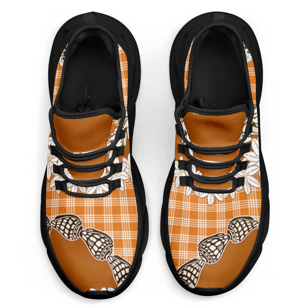 Orange Hawaii Tiare and Shell Lei Clunky Sneakers Hawaiian Palaka Luxury Vibes - Polynesian Pride
