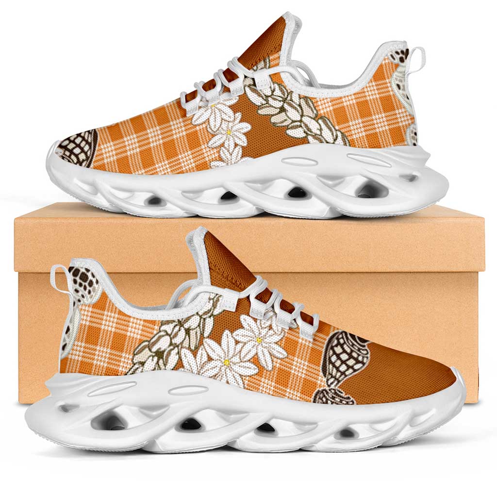 Orange Hawaii Tiare and Shell Lei Clunky Sneakers Hawaiian Palaka Luxury Vibes - Polynesian Pride