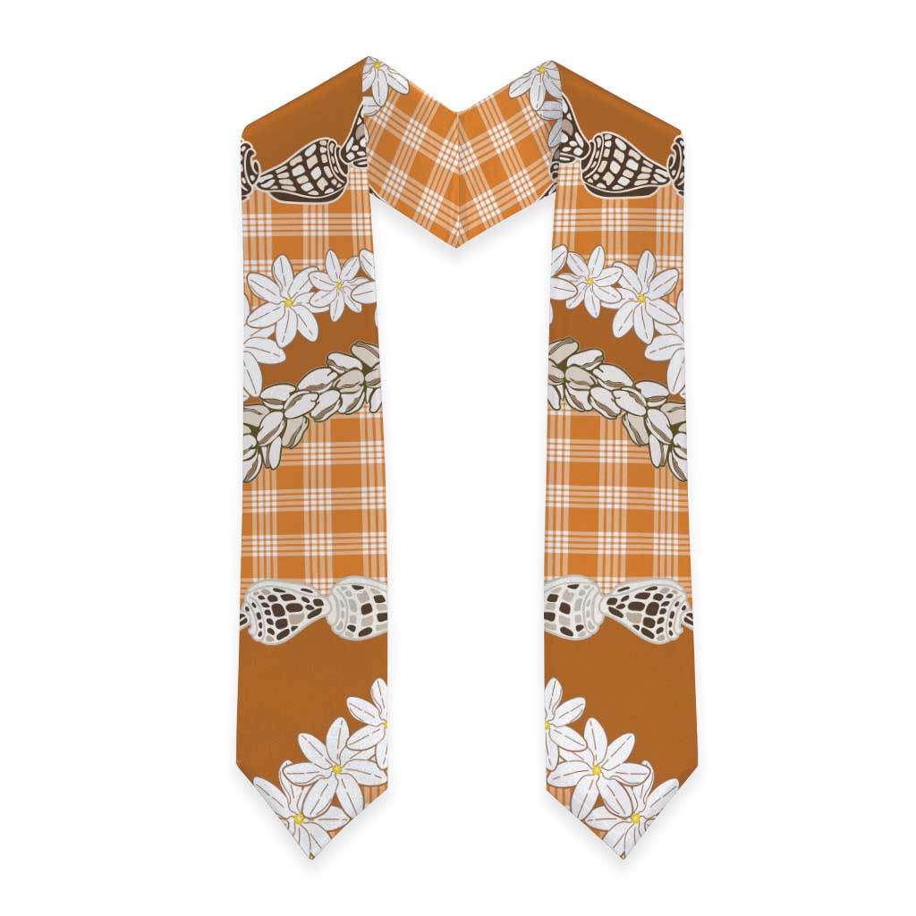 Orange Hawaii Tiare and Shell Lei Graduation Stole Hawaiian Palaka Luxury Vibes - Polynesian Pride
