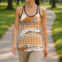 Orange Hawaii Tiare and Shell Lei Hollow Tank Top Hawaiian Palaka Luxury Vibes - Polynesian Pride