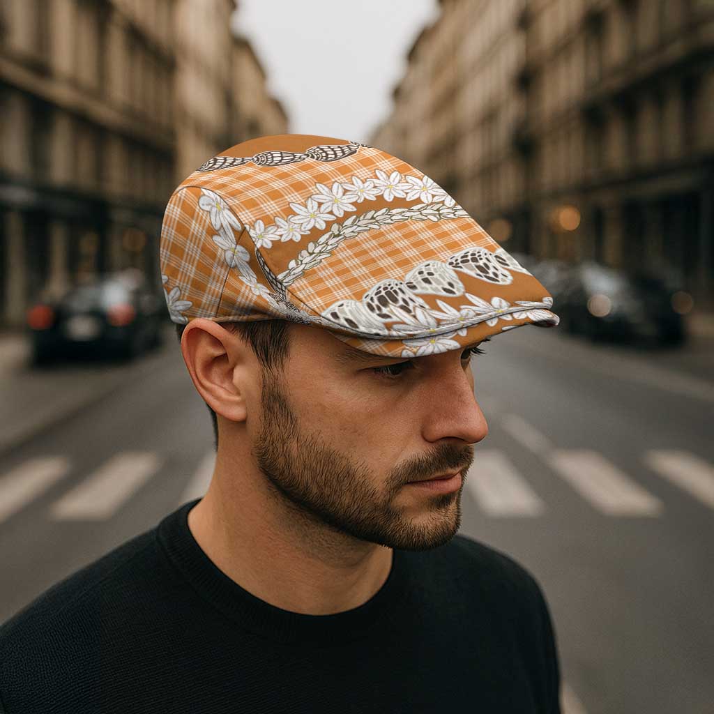 Orange Hawaii Tiare and Shell Lei Jeff Hat Hawaiian Palaka Luxury Vibes - Polynesian Pride