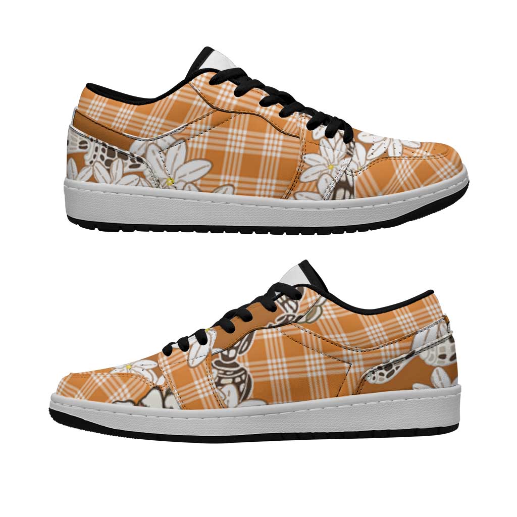 Orange Hawaii Tiare and Shell Lei Low Sneakers Hawaiian Palaka Luxury Vibes LT14