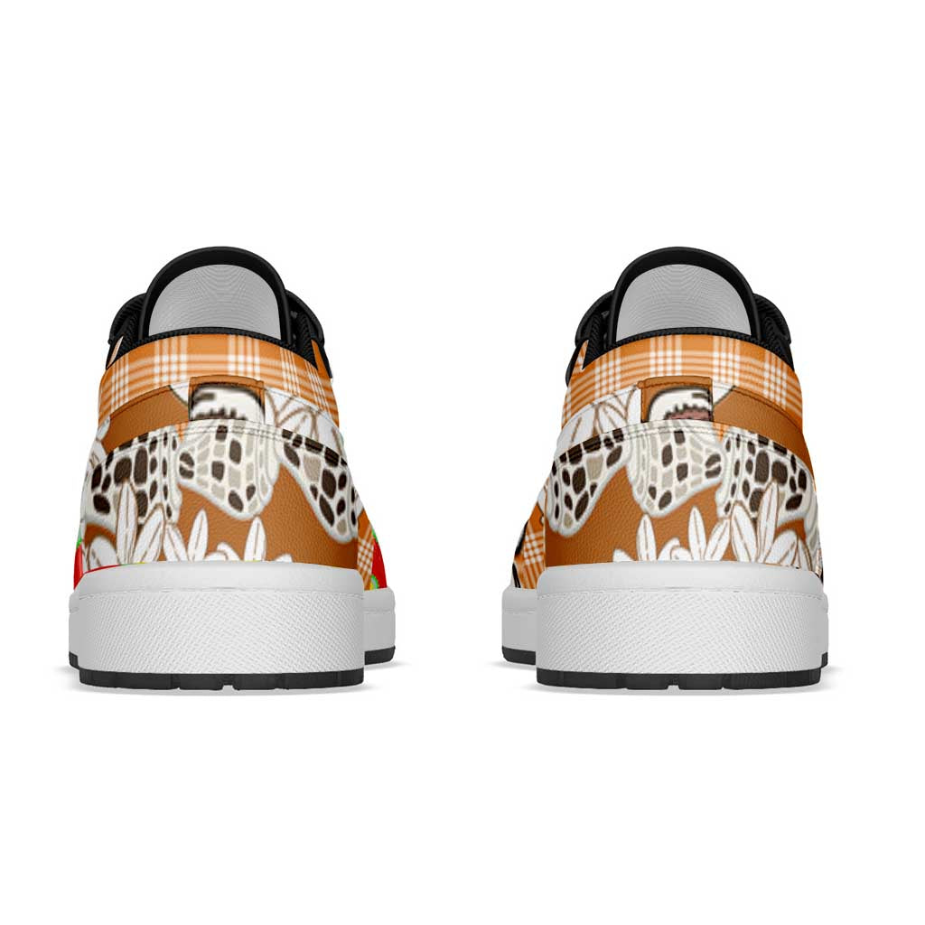 Orange Hawaii Tiare and Shell Lei Low Sneakers Hawaiian Palaka Luxury Vibes - Polynesian Pride