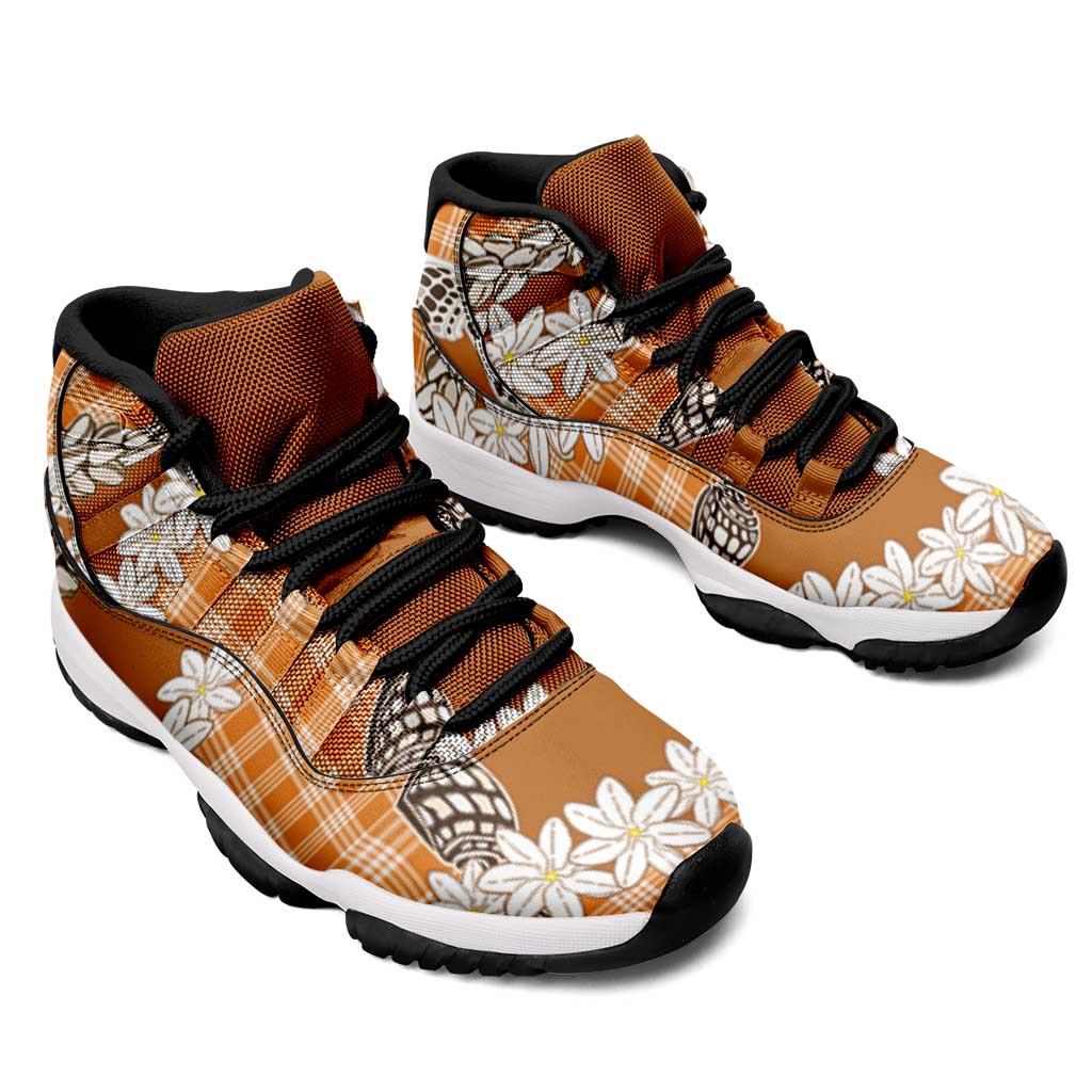 Orange Hawaii Tiare and Shell Lei Sneakers J11 Hawaiian Palaka Luxury Vibes - Polynesian Pride